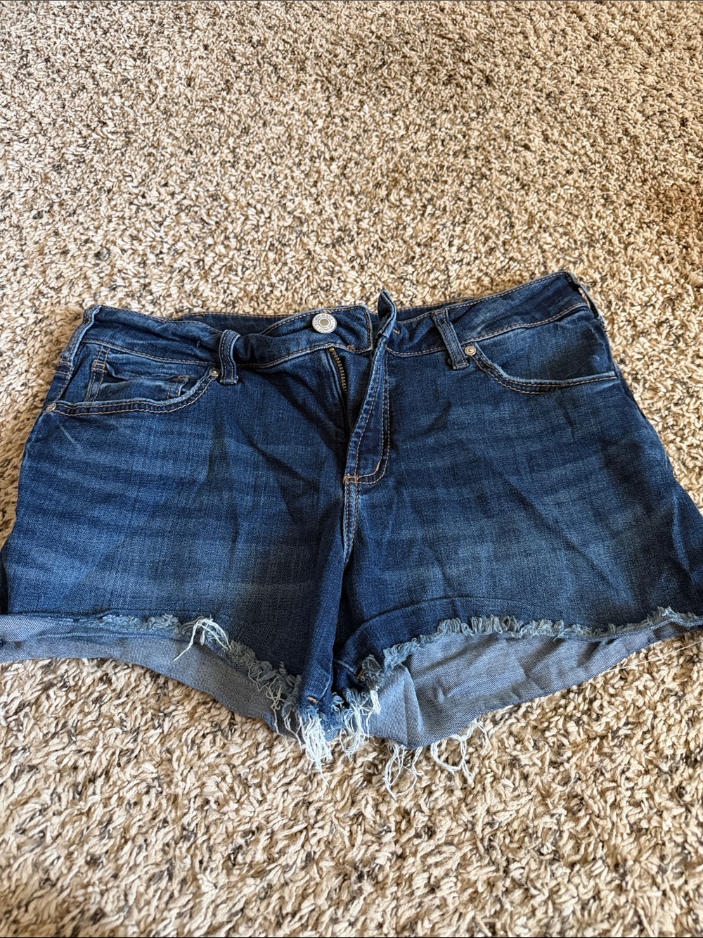 Silver Jeans Dark Blue Frayed Hem Denim Shorts